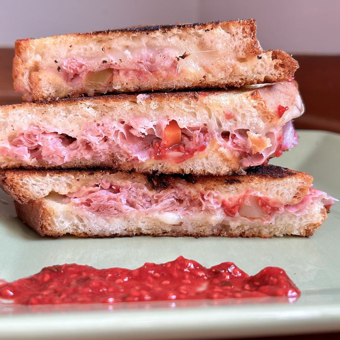 Raspberry Compote Krakus Grilled Cheese Sandwich on Pane Turano