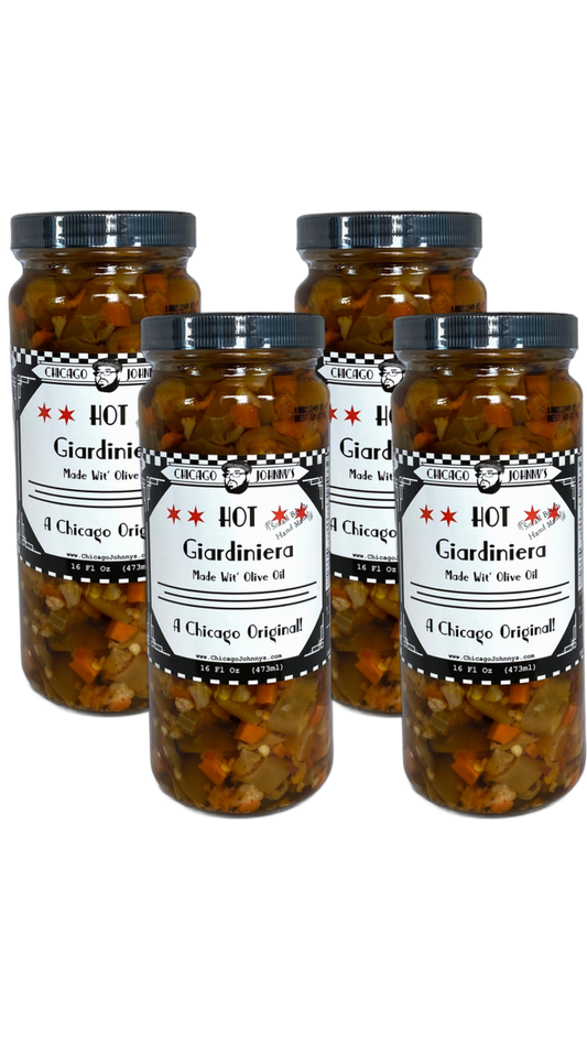 four pack hot giardiniera pints in olive oil