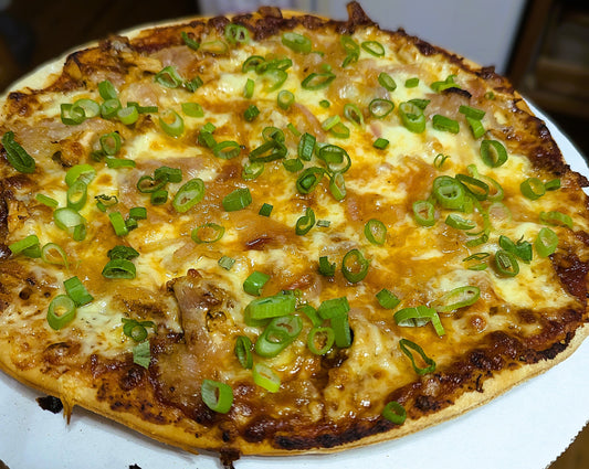 Cherry Bourbon BBQ Chicken Bacon and Fontina Pizza