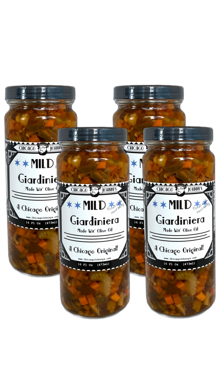 four pack mild giardiniera half gallon in olive oil